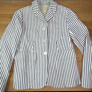 'S Max Mara Striped Cotton Tailored Blazer Jacket Navy White Size 6